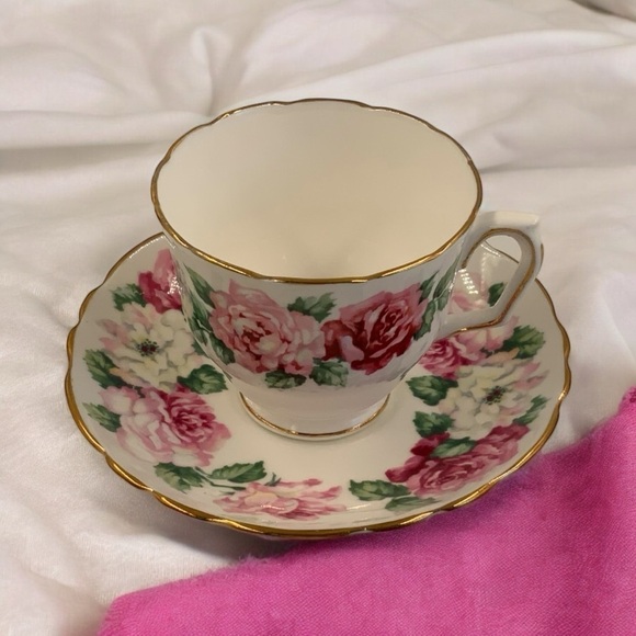 Vintage Crown Staffordshire England Teacup & Saucer, Tiffany Rose Bone China - Picture 2 of 8